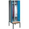 Garment locker mounted on bench seat, with doors opening away from each other, H2090 x D500 mm